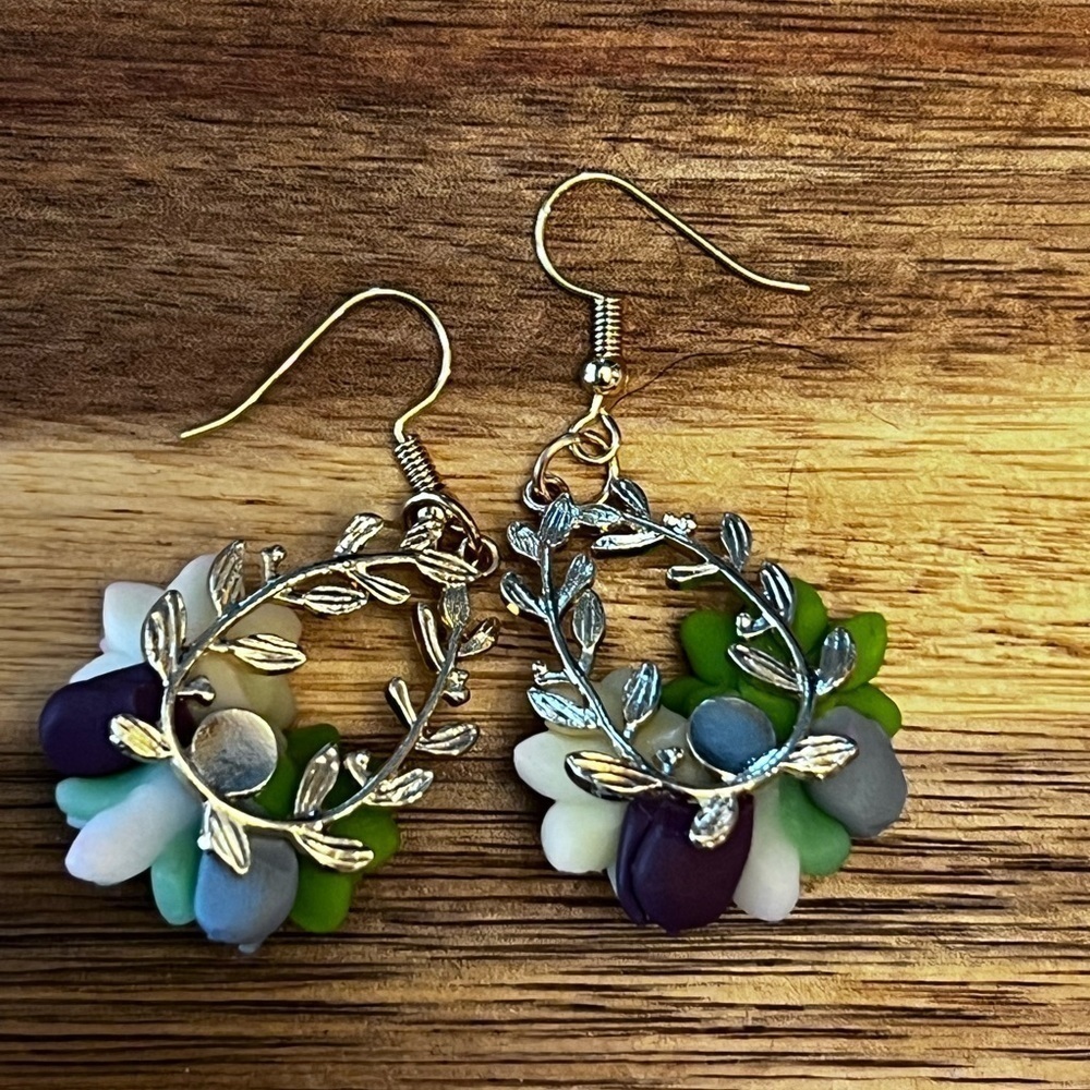 Succulent Cluster Dangle Earrings - Picture 6 of 7